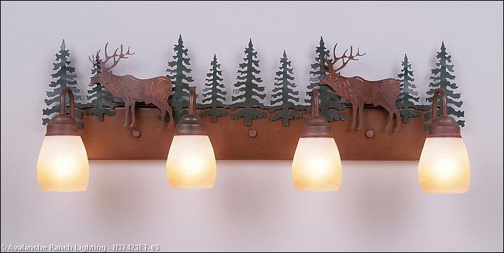 Avalanche Ranch Denali-Valley Elk H32423ET-03 Bath Vanity Light 35 in. wide - Cedar Green/Rust Patina