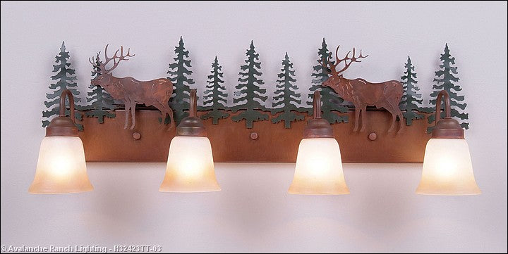 Avalanche Ranch Denali-Valley Elk H32423TT-03 Bath Vanity Light 35 in. wide - Cedar Green/Rust Patina
