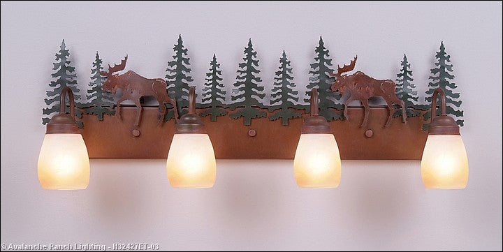 Avalanche Ranch Denali-Mountain Moose H32427ET-03 Bath Vanity Light 35 in. wide - Cedar Green/Rust Patina
