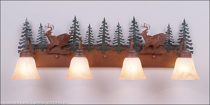 Avalanche Ranch Denali-Mountain Deer H32430AS-03 Bath Vanity Light 35 in. wide - Cedar Green/Rust Patina