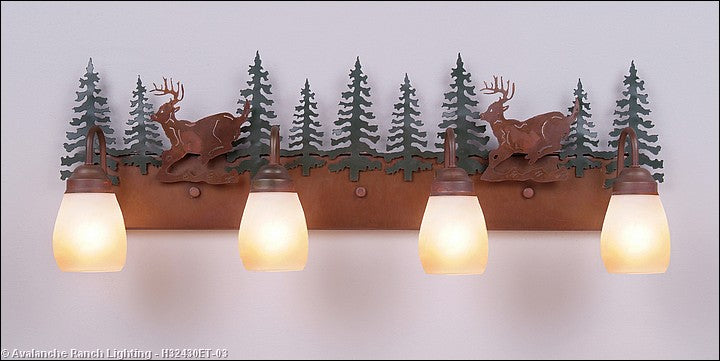 Avalanche Ranch Denali-Mountain Deer H32430ET-03 Bath Vanity Light 35 in. wide - Cedar Green/Rust Patina