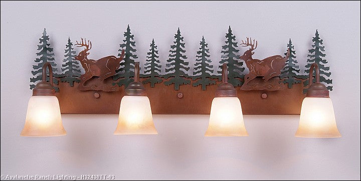 Avalanche Ranch Denali-Mountain Deer H32430TT-03 Bath Vanity Light 35 in. wide - Cedar Green/Rust Patina