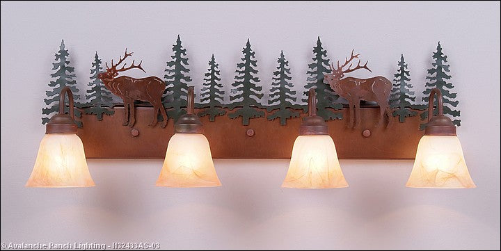 Avalanche Ranch Denali-Mountain Elk H32433AS-03 Bath Vanity Light 35 in. wide - Cedar Green/Rust Patina