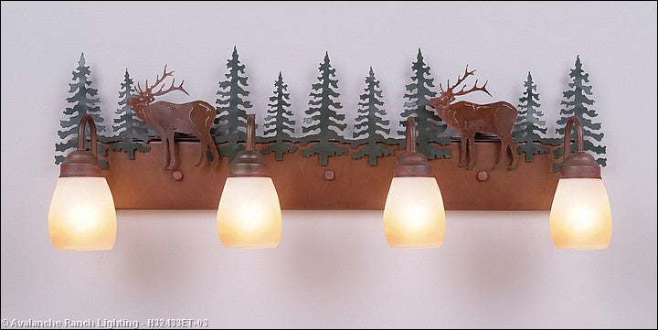 Avalanche Ranch Denali-Mountain Elk H32433ET-03 Bath Vanity Light 35 in. wide - Cedar Green/Rust Patina