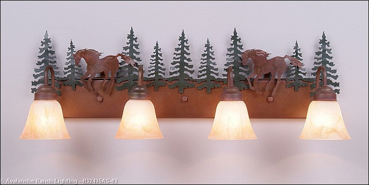 Avalanche Ranch Denali-Mountain Horse H32435AS-03 Bath Vanity Light 35 in. wide - Cedar Green/Rust Patina