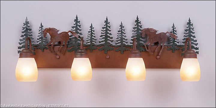 Avalanche Ranch Denali-Mountain Horse H32435ET-03 Bath Vanity Light 35 in. wide - Cedar Green/Rust Patina