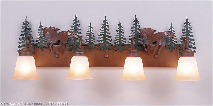Avalanche Ranch Denali-Mountain Horse H32435TT-03 Bath Vanity Light 35 in. wide - Cedar Green/Rust Patina