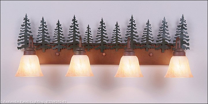 Avalanche Ranch Denali-Cedar Tree H32443AS-03 Bath Vanity Light 35 in. wide - Cedar Green/Rust Patina