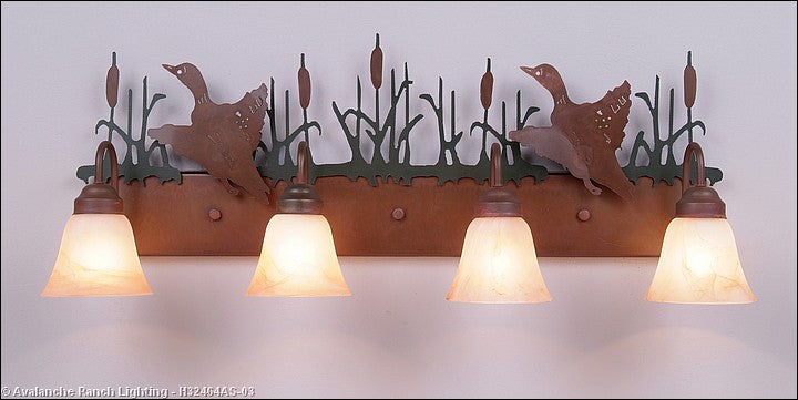 Avalanche Ranch Denali-Loon H32464AS-03 Bath Vanity Light 35 in. wide - Cedar Green/Rust Patina