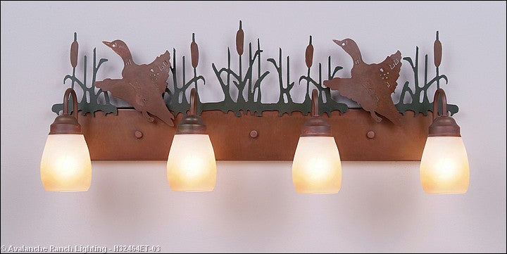 Avalanche Ranch Denali-Loon H32464ET-03 Bath Vanity Light 35 in. wide - Cedar Green/Rust Patina