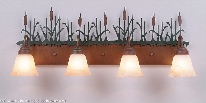 Avalanche Ranch Denali-Cattails H32465AS-03 Bath Vanity Light 35 in. wide - Cedar Green/Rust Patina