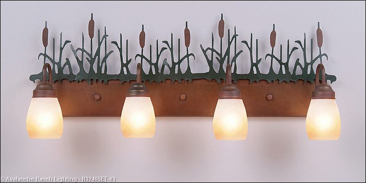 Avalanche Ranch Denali-Cattails H32465ET-03 Bath Vanity Light 35 in. wide - Cedar Green/Rust Patina