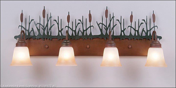Avalanche Ranch Denali-Cattails H32465TT-03 Bath Vanity Light 35 in. wide - Cedar Green/Rust Patina