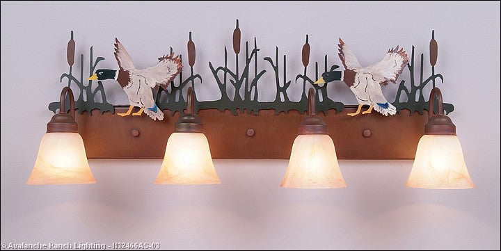 Avalanche Ranch Denali-Mallard Duck H32466AS-03 Bath Vanity Light 35 in. wide - Cedar Green/Rust Patina