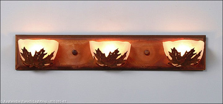 Avalanche Ranch Halogen-Maple Leaf H35305-02 Bath Vanity Light 24 in. wide - Rust Patina