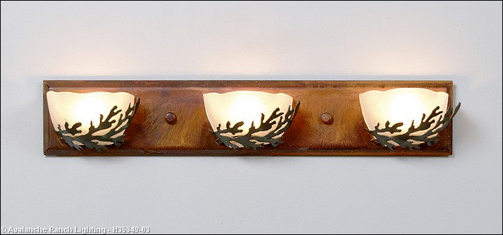 Avalanche Ranch Halogen-Cedar Bough H35349-03 Bath Vanity Light 24 in. wide - Cedar Green/Rust Patina