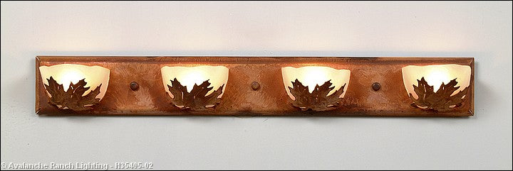 Avalanche Ranch Halogen-Maple Leaf H35405-02 Bath Vanity Light 33 in. wide - Rust Patina