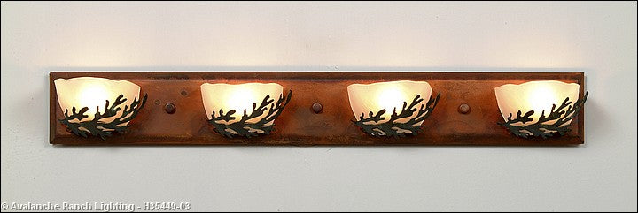 Avalanche Ranch Halogen-Cedar Bough H35449-03 Bath Vanity Light 33 in. wide - Cedar Green/Rust Patina