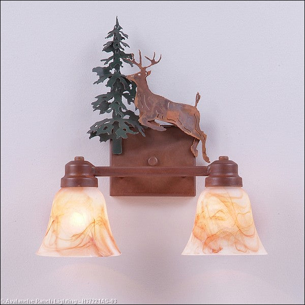 Avalanche Ranch Parkshire-Valley Deer H37221AS-03 Bath Vanity Light 13 in. wide - Cedar Green/Rust Patina