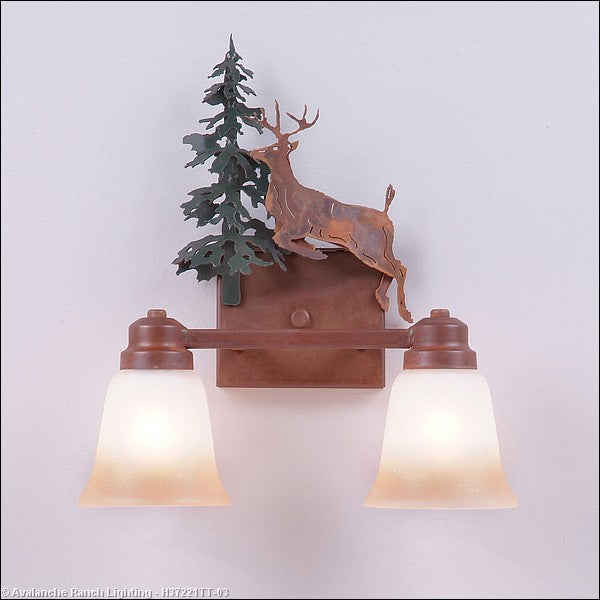 Avalanche Ranch Parkshire-Valley Deer H37221TT-03 Bath Vanity Light 13 in. wide - Cedar Green/Rust Patina