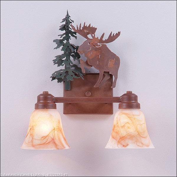 Avalanche Ranch Parkshire-Alaska Moose H37222AS-03 Bath Vanity Light 13 in. wide - Cedar Green/Rust Patina