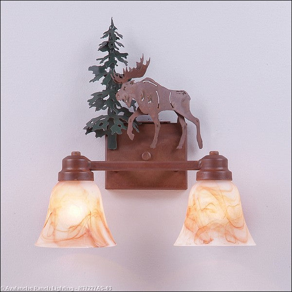 Avalanche Ranch Parkshire-Mountain Moose H37227AS-03 Bath Vanity Light 13 in. wide - Cedar Green/Rust Patina