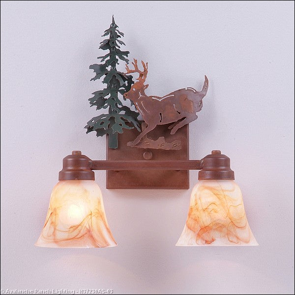 Avalanche Ranch Parkshire-Mountain Deer H37230AS-03 Bath Vanity Light 13 in. wide - Cedar Green/Rust Patina