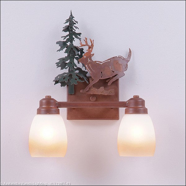 Avalanche Ranch Parkshire-Mountain Deer H37230ET-03 Bath Vanity Light 13 in. wide - Cedar Green/Rust Patina