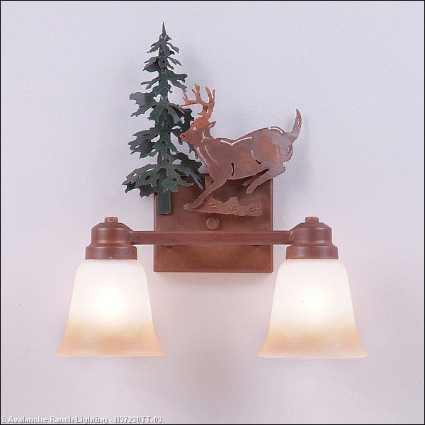 Avalanche Ranch Parkshire-Mountain Deer H37230TT-03 Bath Vanity Light 13 in. wide - Cedar Green/Rust Patina