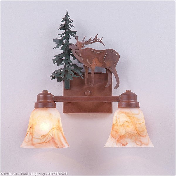 Avalanche Ranch Parkshire-Mountain Elk H37233AS-03 Bath Vanity Light 13 in. wide - Cedar Green/Rust Patina