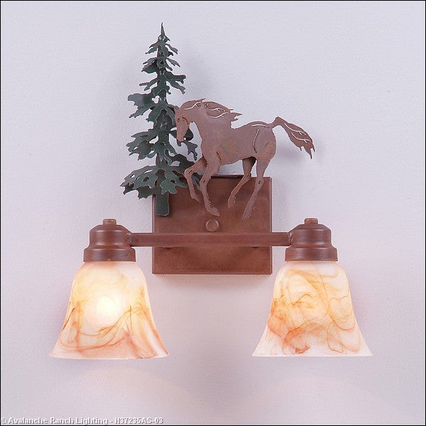 Avalanche Ranch Parkshire-Mountain Horse H37235AS-03 Bath Vanity Light 13 in. wide - Cedar Green/Rust Patina