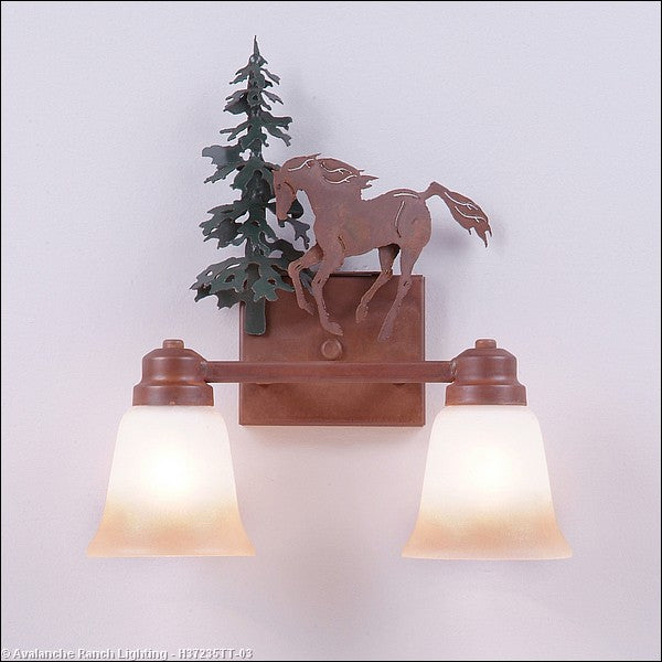 Avalanche Ranch Parkshire-Mountain Horse H37235TT-03 Bath Vanity Light 13 in. wide - Cedar Green/Rust Patina