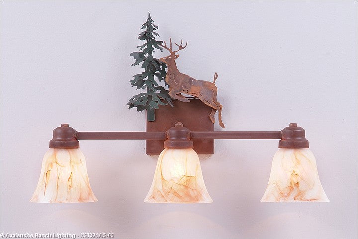 Avalanche Ranch Parkshire-Valley Deer H37321AS-03 Bath Vanity Light 22 in. wide - Cedar Green/Rust Patina