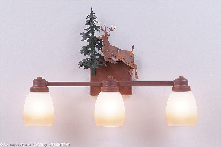 Avalanche Ranch Parkshire-Valley Deer H37321ET-03 Bath Vanity Light 22 in. wide - Cedar Green/Rust Patina