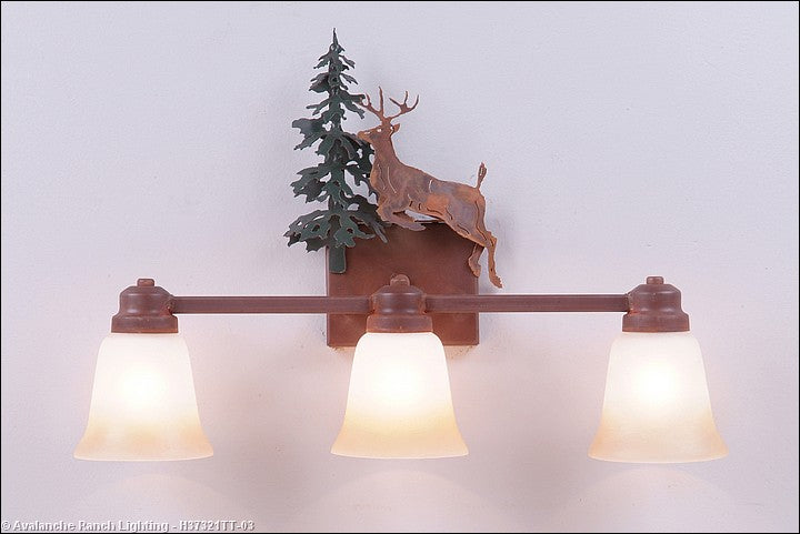 Avalanche Ranch Parkshire-Valley Deer H37321TT-03 Bath Vanity Light 22 in. wide - Cedar Green/Rust Patina