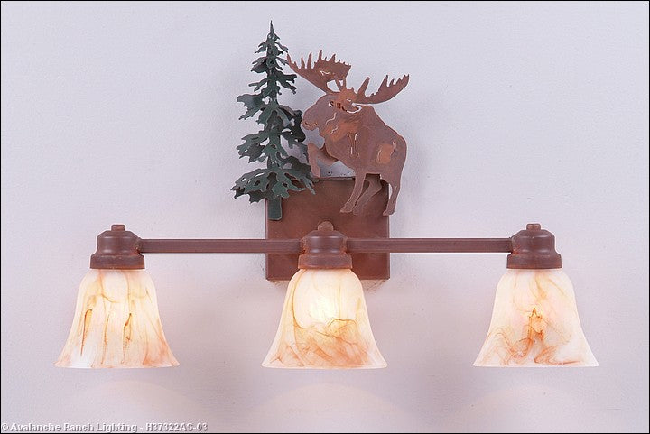 Avalanche Ranch Parkshire-Alaska Moose H37322AS-03 Bath Vanity Light 22 in. wide - Cedar Green/Rust Patina