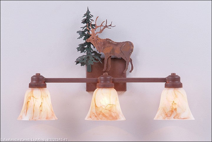 Avalanche Ranch Parkshire-Valley Elk H37323AS-03 Bath Vanity Light 22 in. wide - Cedar Green/Rust Patina