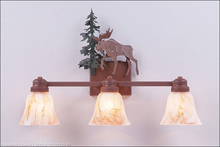 Avalanche Ranch Parkshire-Mountain Moose H37327AS-03 Bath Vanity Light 22 in. wide - Cedar Green/Rust Patina