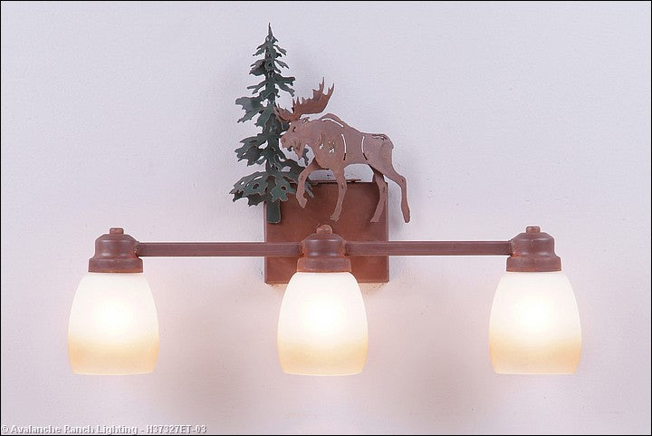 Avalanche Ranch Parkshire-Mountain Moose H37327ET-03 Bath Vanity Light 22 in. wide - Cedar Green/Rust Patina