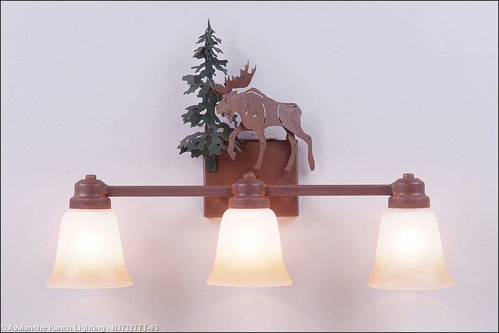 Avalanche Ranch Parkshire-Mountain Moose H37327TT-03 Bath Vanity Light 22 in. wide - Cedar Green/Rust Patina