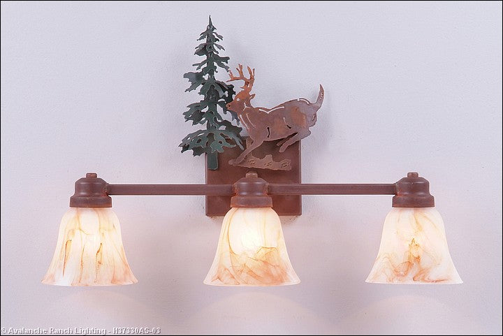 Avalanche Ranch Parkshire-Mountain Deer H37330AS-03 Bath Vanity Light 22 in. wide - Cedar Green/Rust Patina