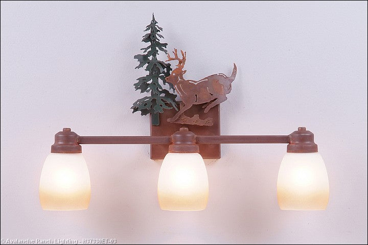 Avalanche Ranch Parkshire-Mountain Deer H37330ET-03 Bath Vanity Light 22 in. wide - Cedar Green/Rust Patina