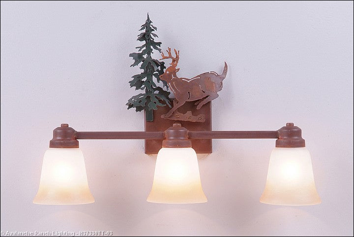 Avalanche Ranch Parkshire-Mountain Deer H37330TT-03 Bath Vanity Light 22 in. wide - Cedar Green/Rust Patina