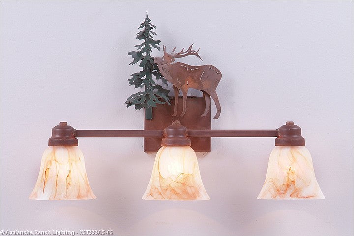Avalanche Ranch Parkshire-Mountain Elk H37333AS-03 Bath Vanity Light 22 in. wide - Cedar Green/Rust Patina
