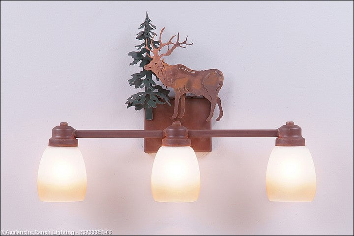 Avalanche Ranch Parkshire-Mountain Elk H37333ET-03 Bath Vanity Light 22 in. wide - Cedar Green/Rust Patina