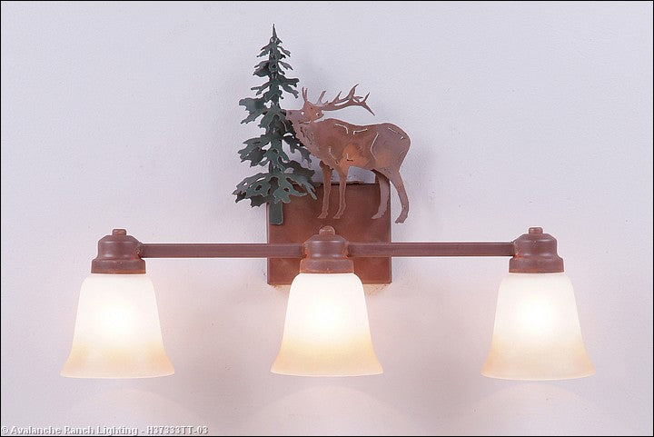 Avalanche Ranch Parkshire-Mountain Elk H37333TT-03 Bath Vanity Light 22 in. wide - Cedar Green/Rust Patina