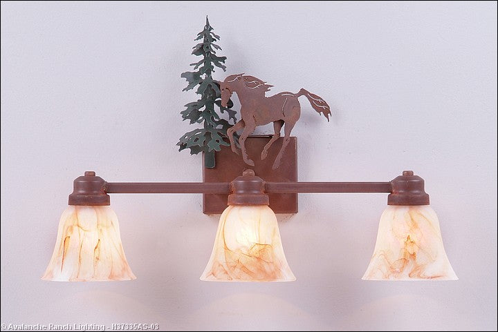 Avalanche Ranch Parkshire-Mountain Horse H37335AS-03 Bath Vanity Light 22 in. wide - Cedar Green/Rust Patina