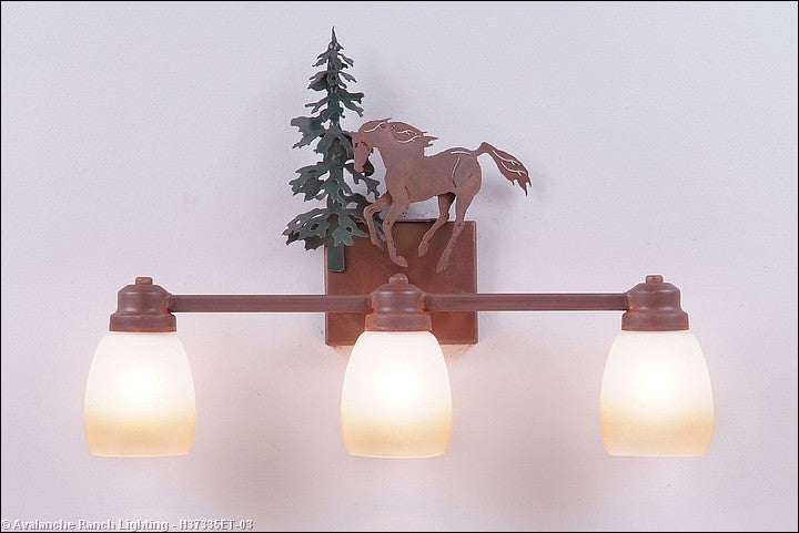 Avalanche Ranch Parkshire-Mountain Horse H37335ET-03 Bath Vanity Light 22 in. wide - Cedar Green/Rust Patina