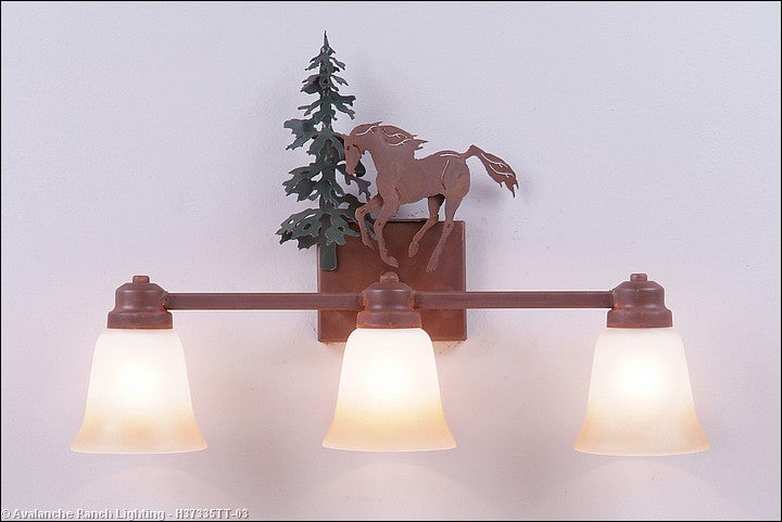 Avalanche Ranch Parkshire-Mountain Horse H37335TT-03 Bath Vanity Light 22 in. wide - Cedar Green/Rust Patina