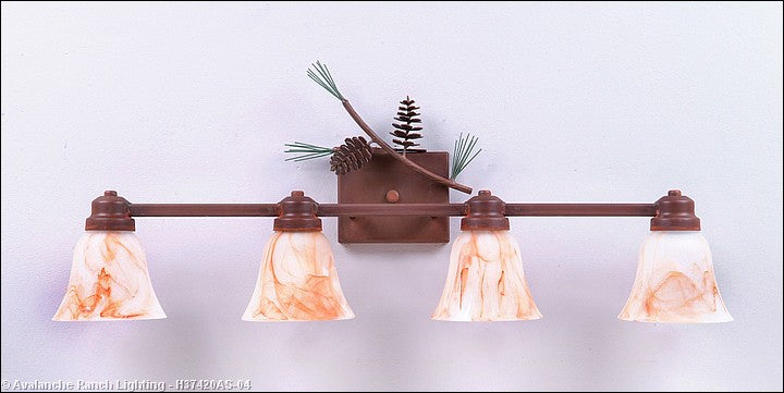 Avalanche Ranch Parkshire-Pine Cone H37420AS-04 Bath Vanity Light 30 in. wide - Pine Green/Rust Patina